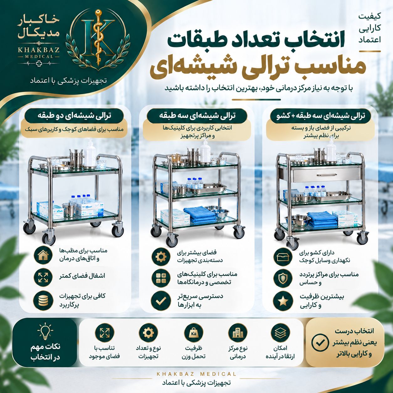 هنگام خرید ترالی شیشه‌ای پزشکی به چه نکاتی توجه کنیم؟
