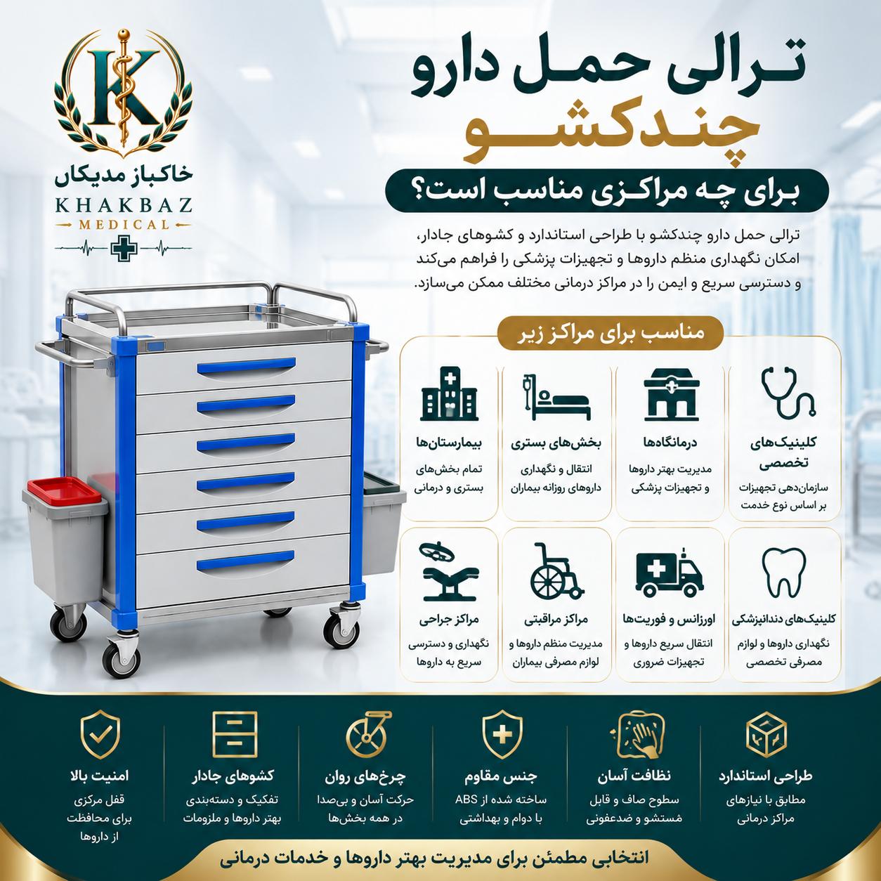 ترالی حمل دارو چندکشو برای چه مراکزی مناسب است؟ | راهنمای خرید