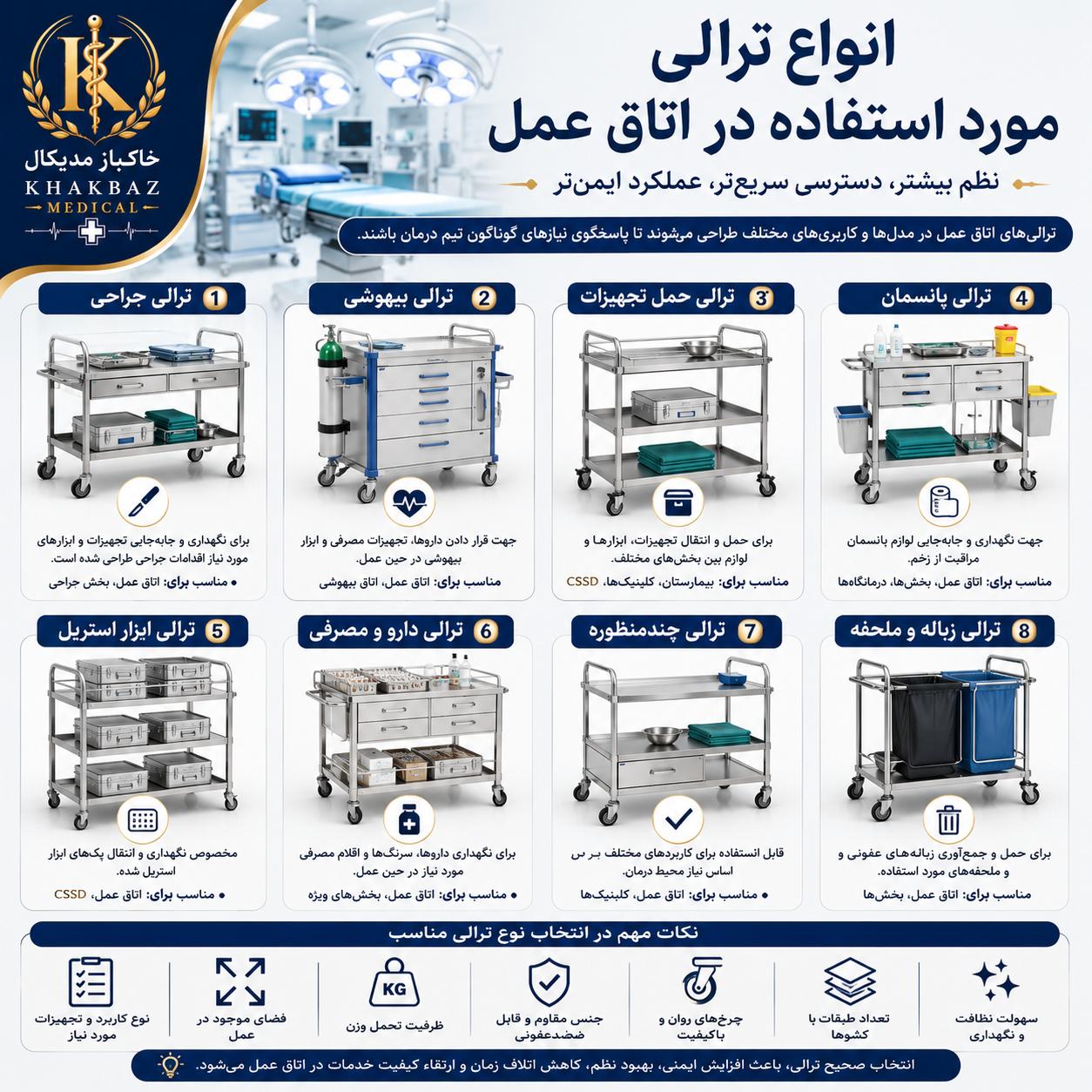 ترالی اتاق عمل چه ویژگی‌هایی باید داشته باشد؟ | راهنمای خرید