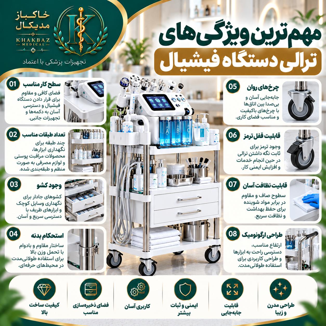 ترالی دستگاه فیشیال برای سالنها و کلینیکهای زیبایی